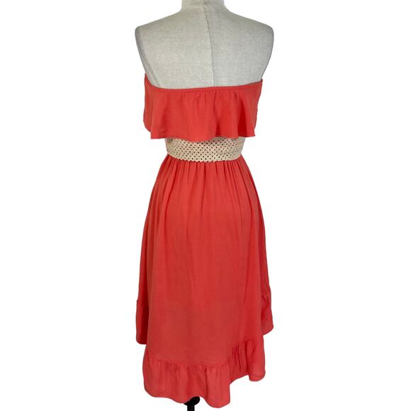 Orange ruffled strapless belted sundress by full tilt Women's xs boho hi low hem - Picture 4 of 9